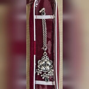 VTG 925 Sterling Silver JSP Tattva Flower Peacocks Maangtika Bridal Gemstone